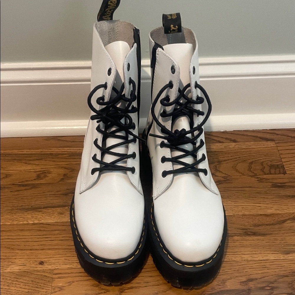 Dr. Martens White and Black Leather Combat Boots